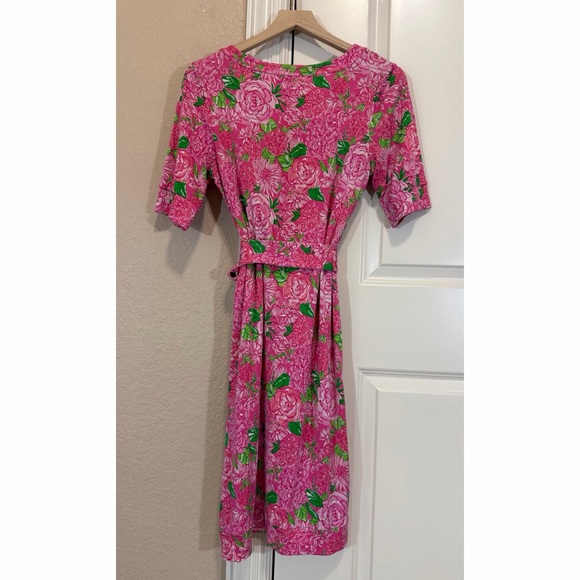Lilly Pulitzer Silk Dress Daiquiri Pink Green Floral Print Tie Waist Size 10 - Picture 4 of 10